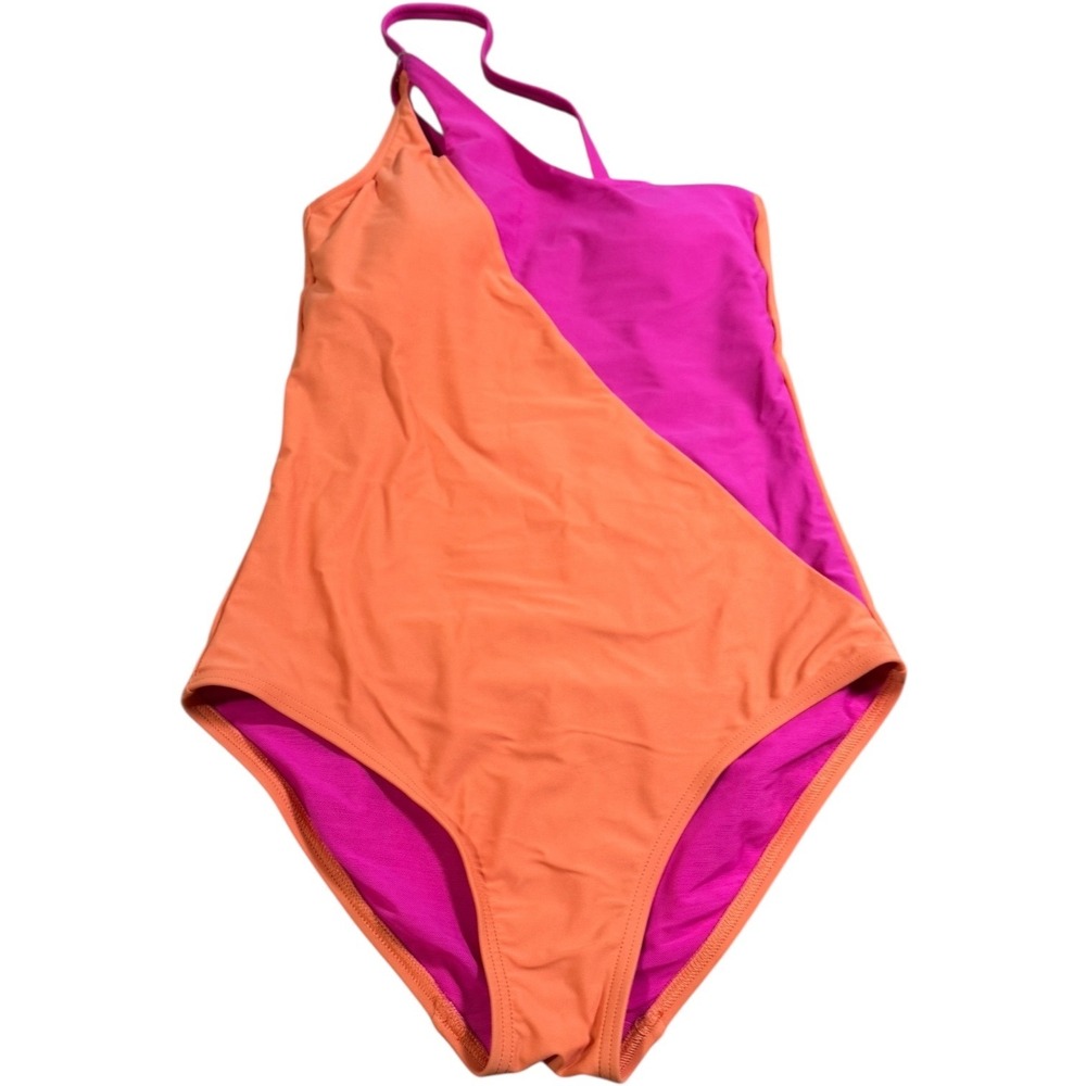 Lands' End Women's One Piece Swimsuit‎ Color Block Orange Pink Size S (6-8)
